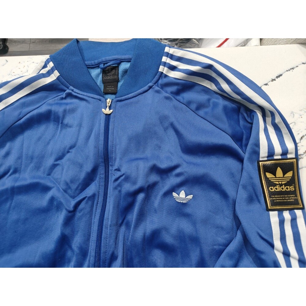 Vintage Adidas Originals Firebird Tracksuit Jacket Fleece Line Blue Mens Size XL